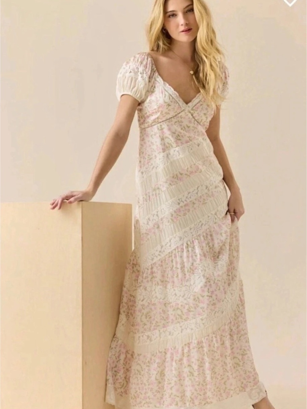 Altar'd State Elouisa Floral Maxi Dress in Cream & Pink Size XS NWT